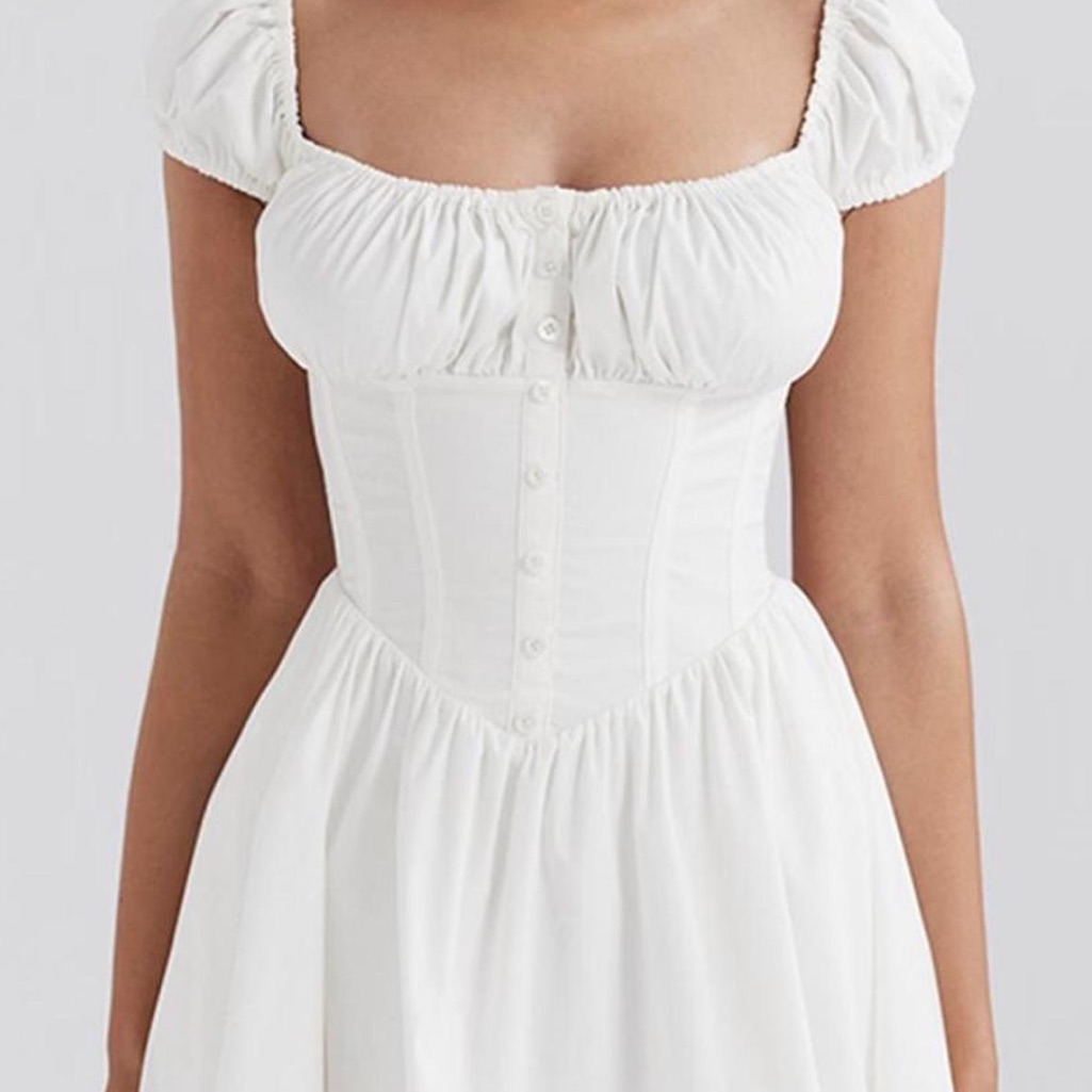 House Of Cb White Cotton Gathered Mini Dress Size Medium! Never Worn